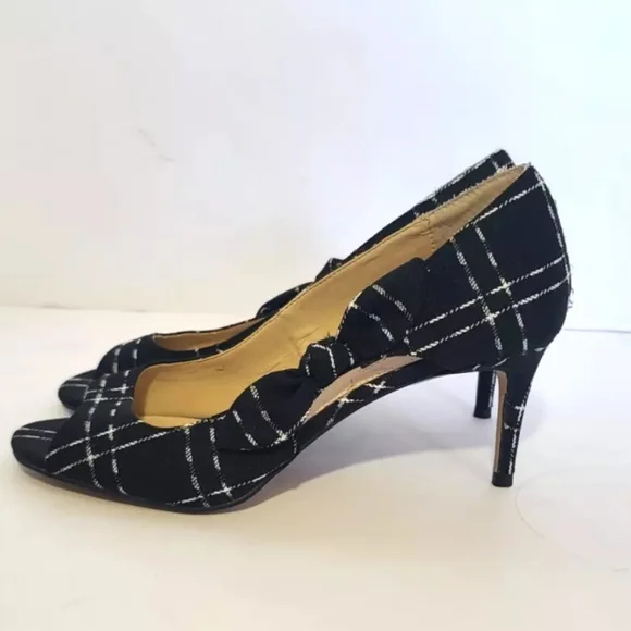 Vintage Y2K Isaac Mizrahi Black White Plaid Serena Pumps 3" US 8 - Picture 1 of 9